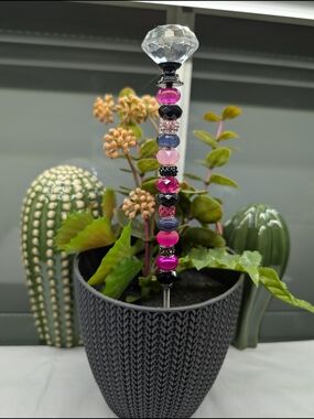 Beaded Pink & Black Fairy Wand/Plant/Garden Stake.